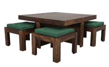 Solid Wood Sheesham Coffee Table with Nested Stools