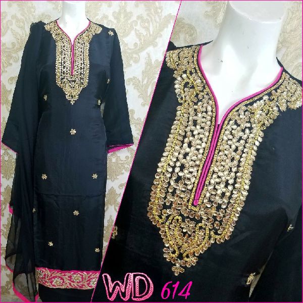 LADIES SILK PARTY WEAR SUIT W-614