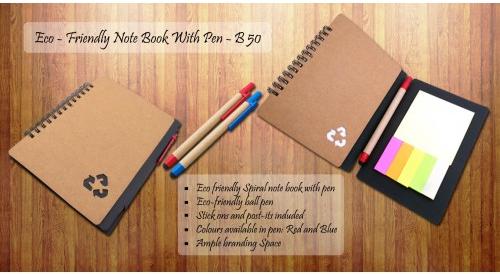 B-50 Eco notebook with pen and sticky pads