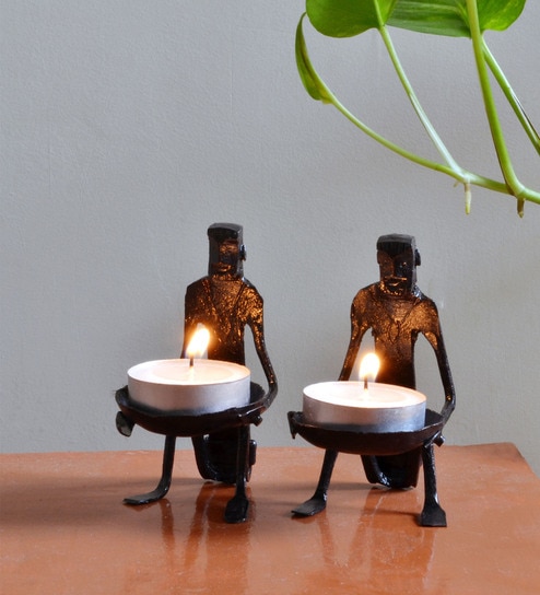 Wrought Iron Tribal Candle Stand Set