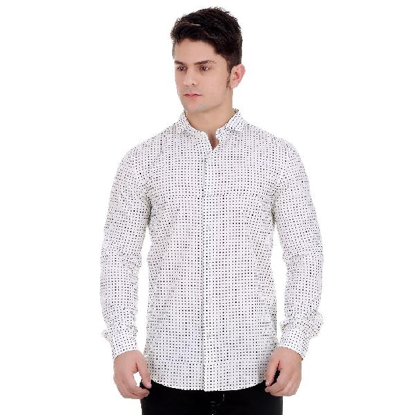 Girggit All Over Geo Print Bright White Full Sleeves Casual Shirt With Silicon Wash
