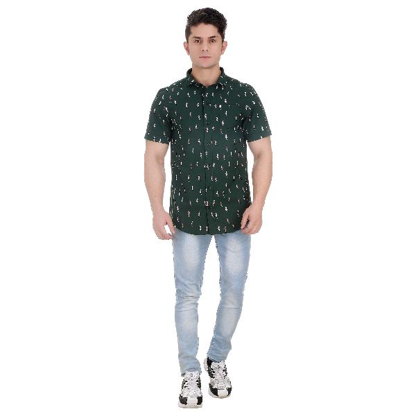 Girggit All Over Leaf Print Mountain View Half Sleeves Casual Shirt With Silicon Wash