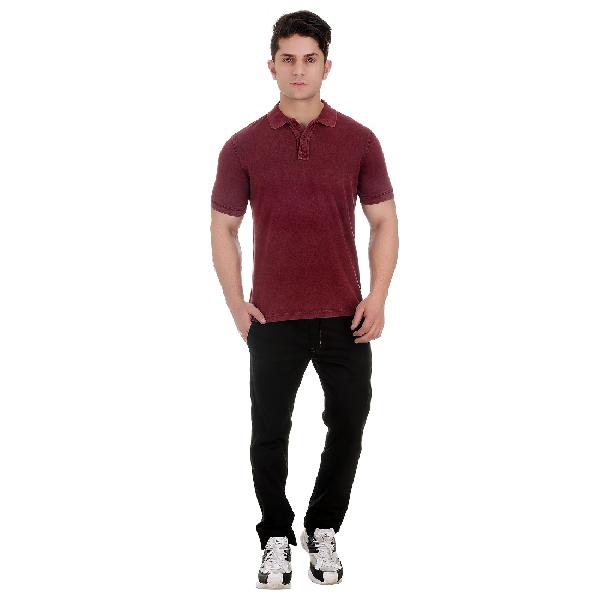 Girggit Overdyed Fig Pique Cotton Polo T-Shirt With Cold Pigment Wash