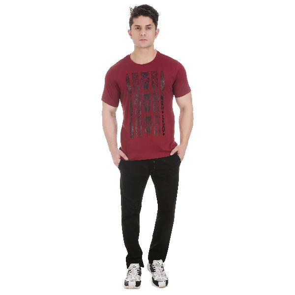 Girggit Round Neck Marsala Cotton T-Shirt For Men With Tribal Graphic