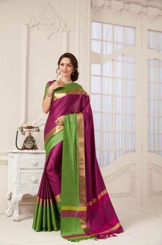 Designer Pure Cotton Saree (Pink and Light Green color)