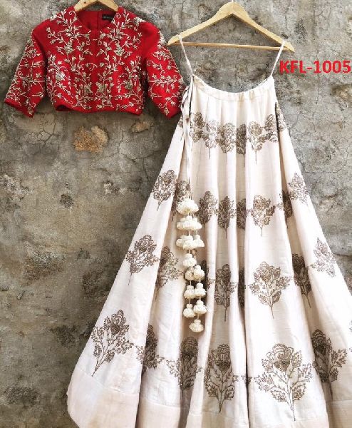 ladies wear new Off White Malbouri Silk Designer Lahenga Choli