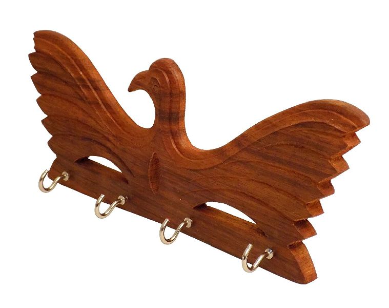 Wooden Bird Shaped Wall Hanging with Key Hooks