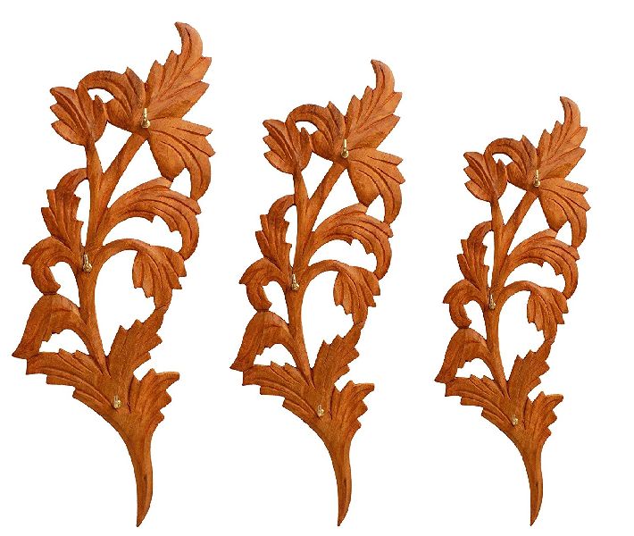 Wooden Leaf Shaped 3 Piece Key Hanger Set