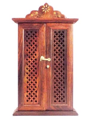 Wooden Double Door Wall Hanging Box with Key Hooks