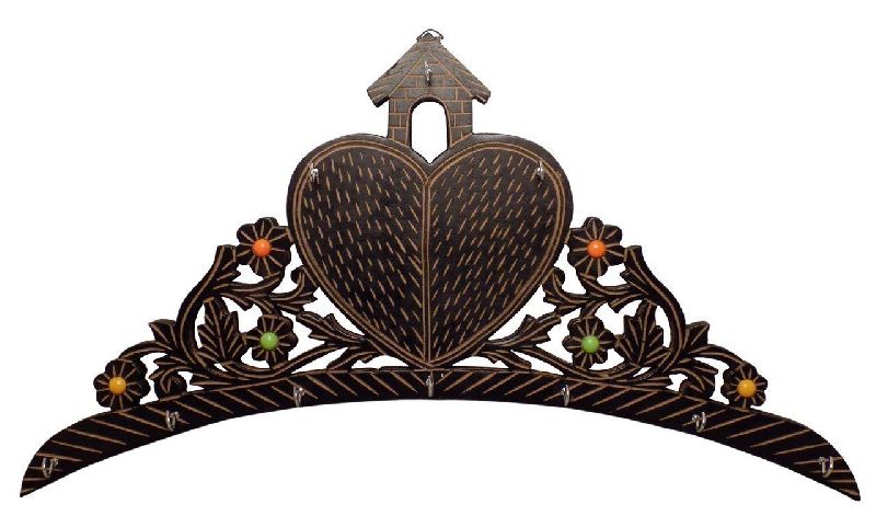 Wooden Heart Shaped Wall Hanging with Key Hooks