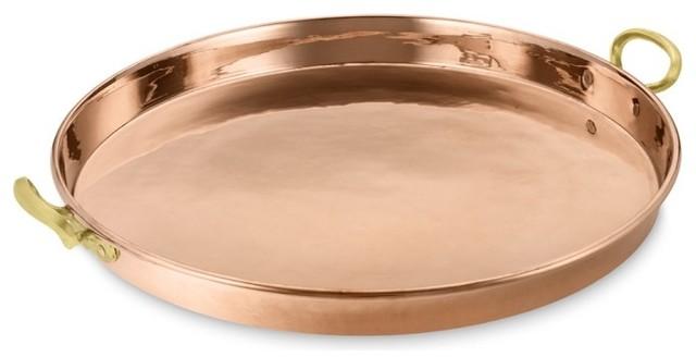 copper round tray with brass handle