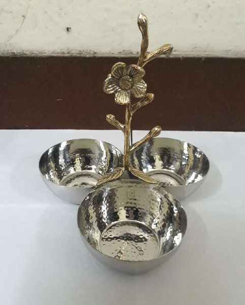 stainless steel bowls hammered with brass flower handle