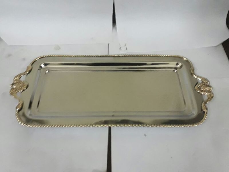 stainless steel rectangular tray with brass border