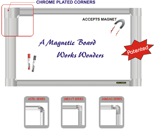 Umex-CR Series Chrome Plated Corner Magnetic Writing Board