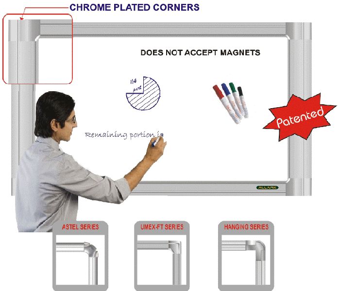 Umex-CR Series Chrome Plated Corner Non-Magnetic Writing Board