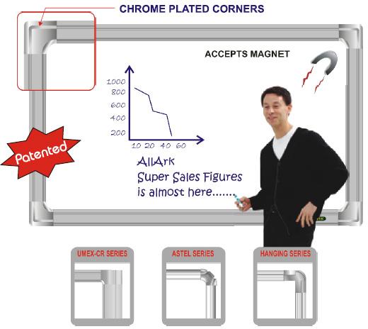 Umex-FT Series Chrome Plated Corner Magnetic Writing Board