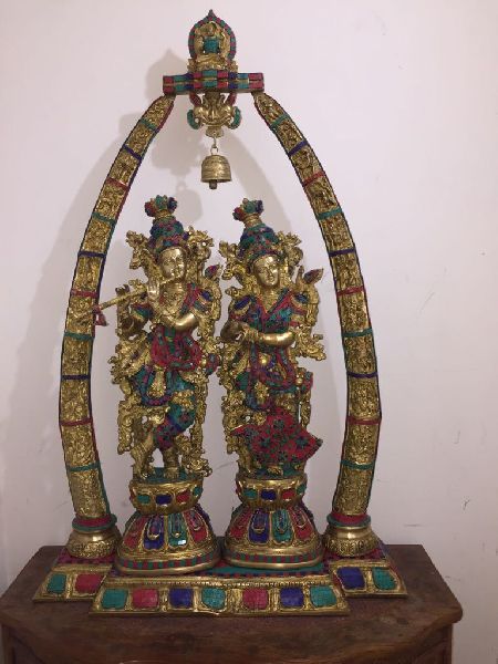 Brass Stone work Radha Krishna