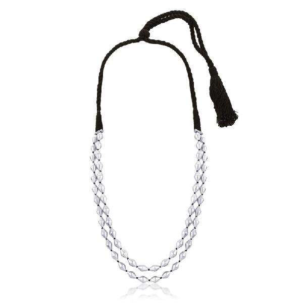 Dual Strand Dholki Bead Silver Necklace
