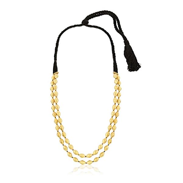 Duo Strand Dholki Bead Gold Necklace