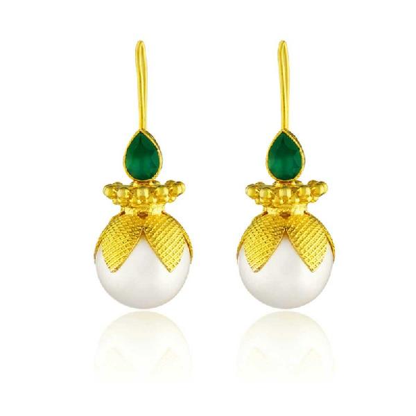 Gold Petal Pearl Earrings