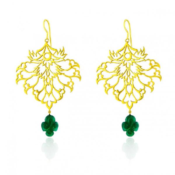 Gold Plated Flower And Leaf Design Earrings