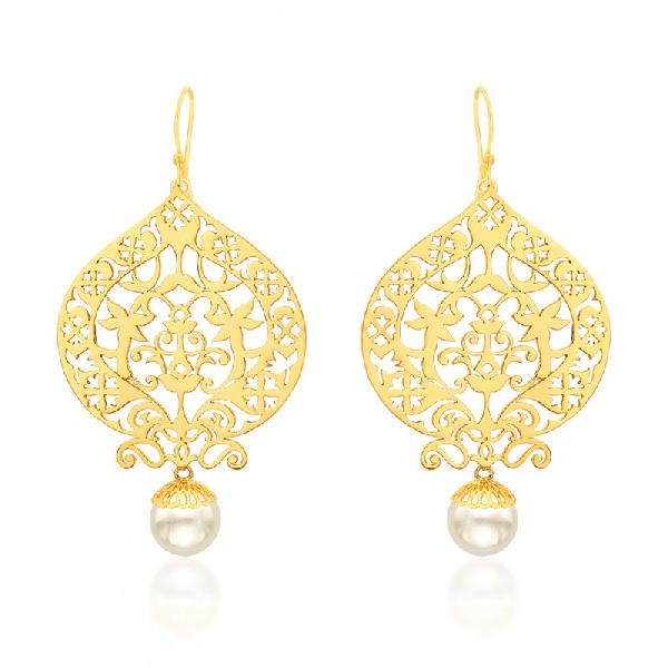 Gold Plated Pearl Floral Drop Earrings