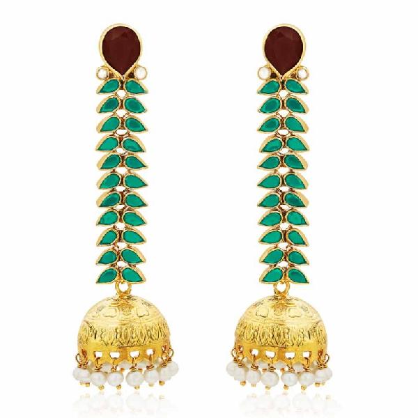 Green Gemstone Vine Jhumki