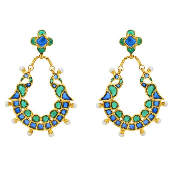 Peacock Blue Gemstone Stud Chandbalis