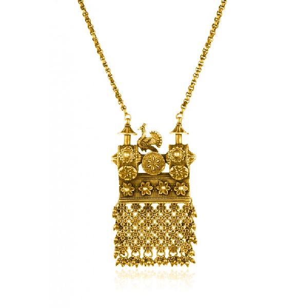 Peacock Chariot Floral Mesh Gold Plated Necklace
