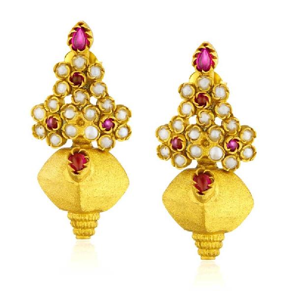 Pearl Red Gemstone Temple Earrings