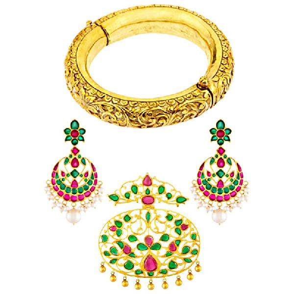 Red Green Gemstone Gold Plated Set
