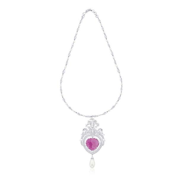 Royal Diamond Pink Sapphire Peacock Necklace
