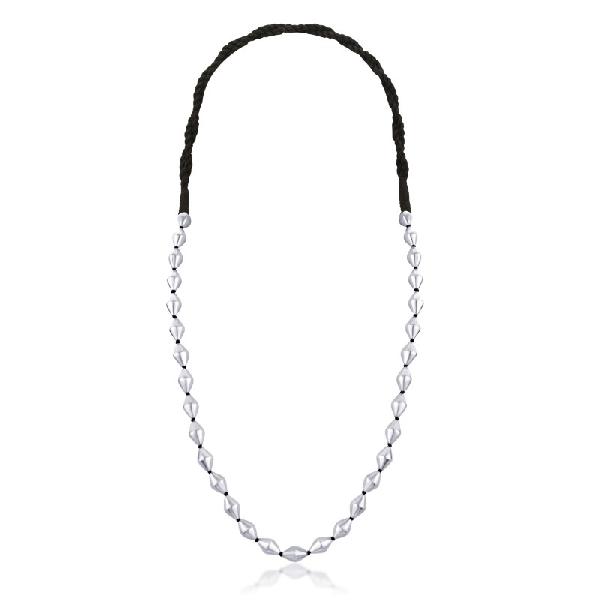 Single Strand Dholki Bead Silver Necklace
