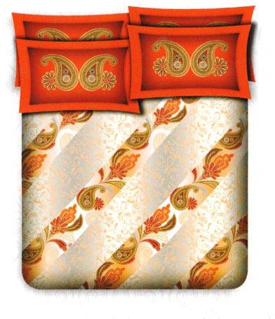 M1004 Red & Golden Satin Double Bed Sheet Set
