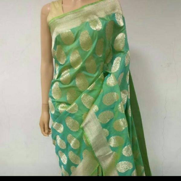 Banaras Handloom Katan silk saree, Color : sea green