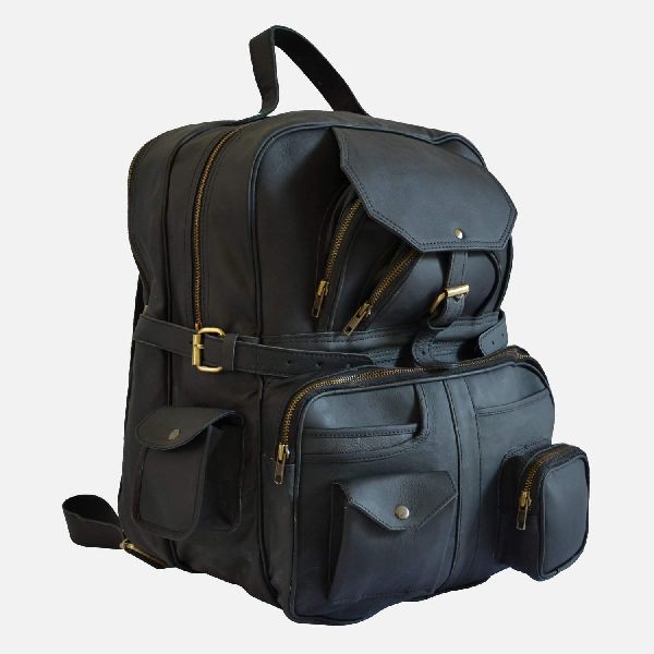 Large Black Leather Rucksack With Multiple Pockets at Best Price in ...