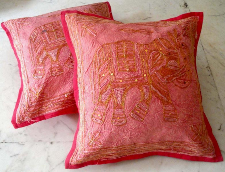 2 Indian Handcrafted Sequin Embroidered Cushion Covers