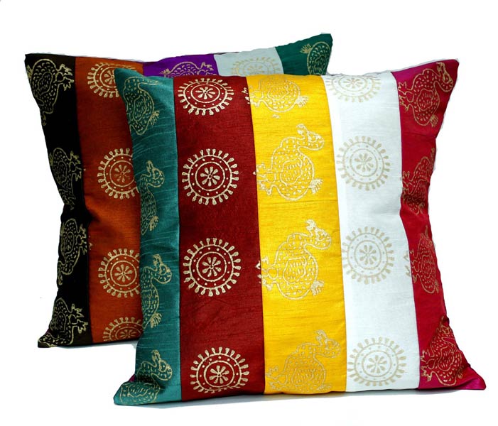 2 Traditional Indian Ethnic Multi Color Beautiful Design Dupian Work Cushion Covers