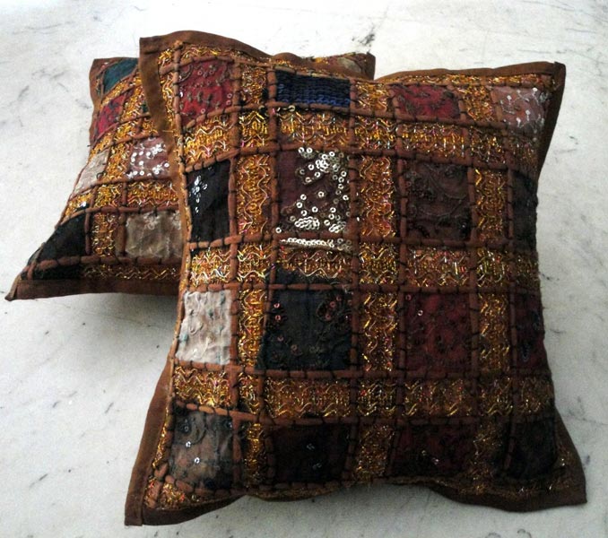 5 Brown Embroidery Cushion Covers