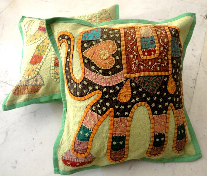 5 Green Base Applique Handcrafted Cushion Covers