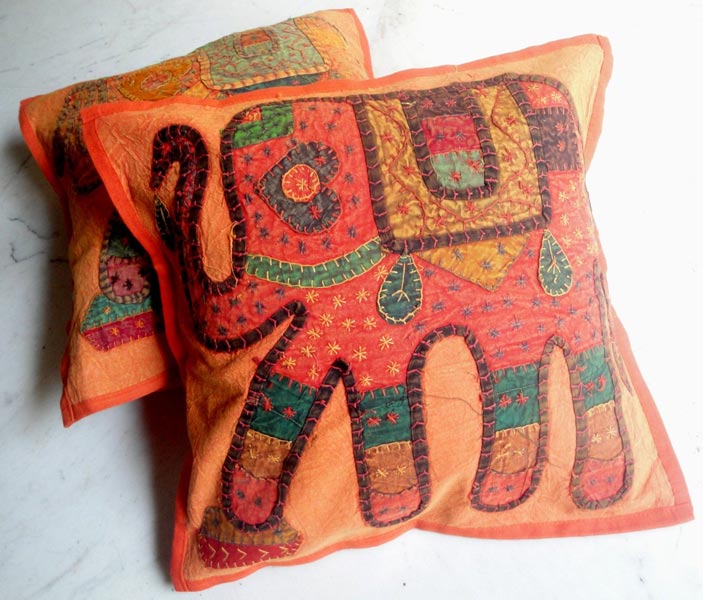 5 Orange Applique Handcrafted Cushion Covers