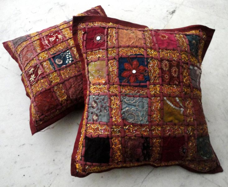 5 Red Embroidered Cushion Covers
