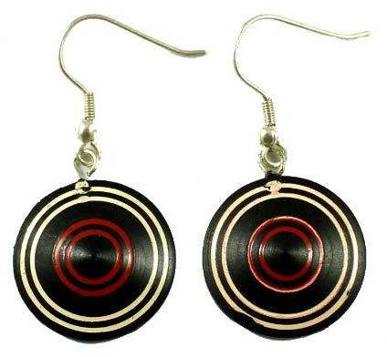 A Pair of Black Coconut Ruond Fake Gauge Wood Treditional Wooden Earrings