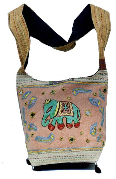 Cotton Canvas Multi Color Embroidered Elephant Handcrafted Mirror Work Tote Hippie Indian Bag