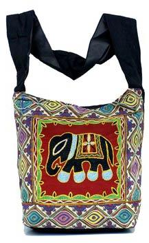 Cotton Canvas Multi Color Embroidered Elephant Handcrafted Tote Hippie Indian Sling Cross Body Bag