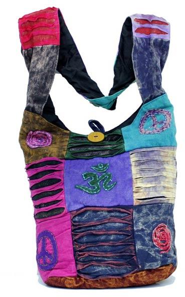 Cotton Canvas Multi Color Ripped Nepal Indian Sling Cross Body Long Shoulder Bag