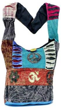 Cotton Canvas Om Design Multi Color Ripped Nepal Indian Sling Cross Body Long Shoulder Bag