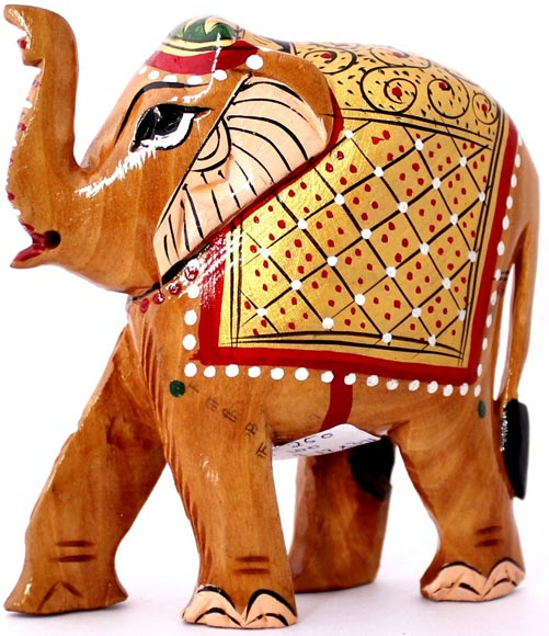 Indian Royal Elephant Gold Plated Wooden Sculpture Statue