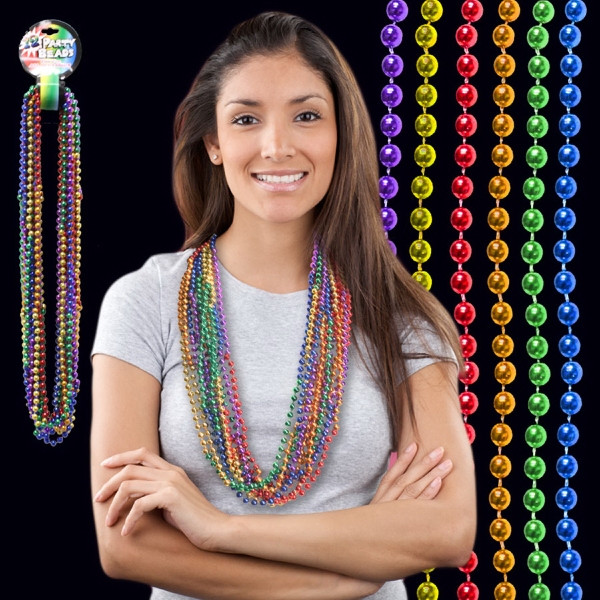 33" Rainbow (7mm) Segmented Mardi Gras Bead Necklace