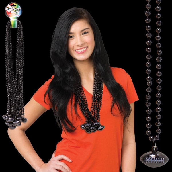 Black Beaded Necklace with Football Pendant